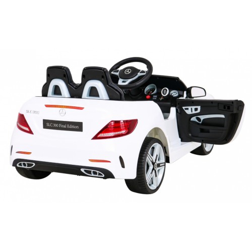 Mercedes Benz SLC300 Auto na batériu pre deti Biely + Zvuky MP3 Svetlá + Diaľkové ovládanie + Pomalý štart