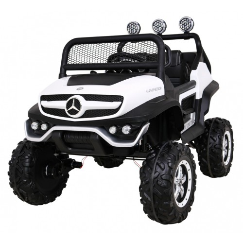 Mercedes Benz Unimog pre deti Biely + Pohon 4x4 + Diaľkové ovládanie + Batožinový priestor + Pomalý štart + MP3 LED