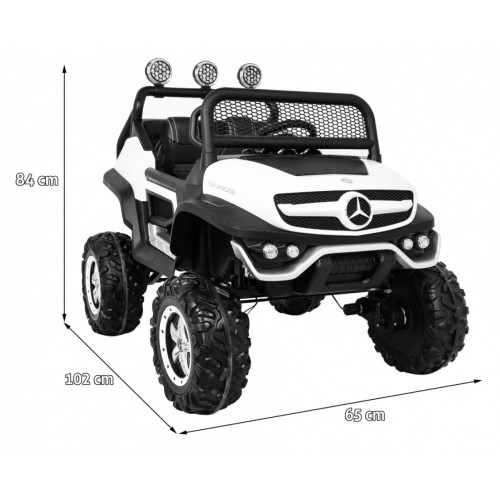 Mercedes Benz Unimog pre deti Biely + Pohon 4x4 + Diaľkové ovládanie + Batožinový priestor + Pomalý štart + MP3 LED