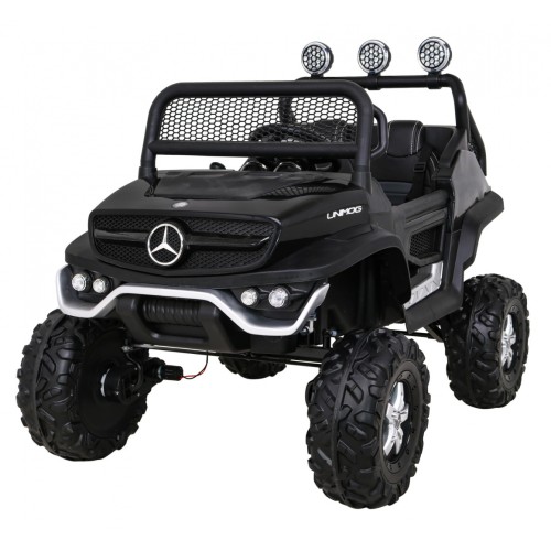 Mercedes Benz Unimog pre deti Čierny + Pohon 4x4 + Diaľkové ovládanie + Batožinový priestor + Pomalý štart + MP3 LED