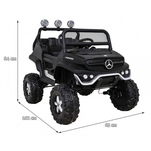 Mercedes Benz Unimog pre deti Čierny + Pohon 4x4 + Diaľkové ovládanie + Batožinový priestor + Pomalý štart + MP3 LED