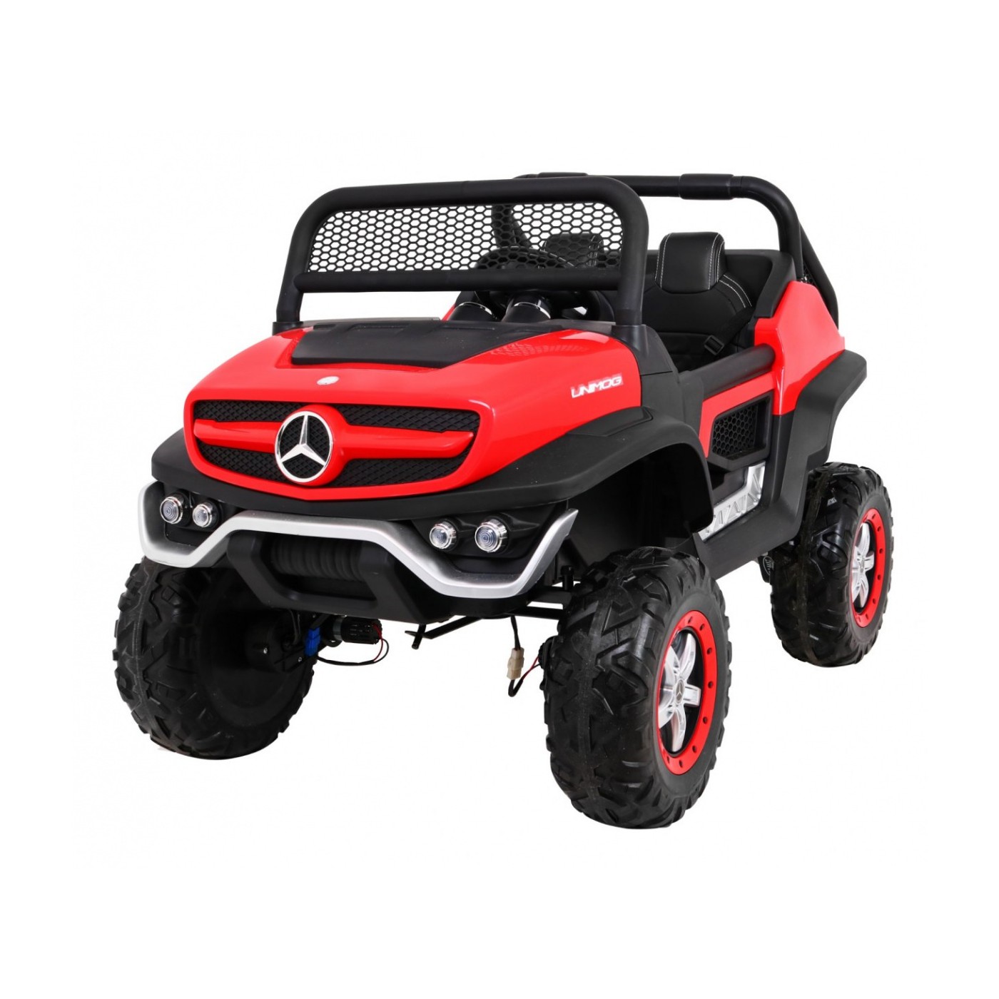 Mercedes Benz Unimog pre deti Červený + Pohon 4x4 + Diaľkové ovládanie + Batožinový priestor + Pomalý štart + MP3 LED