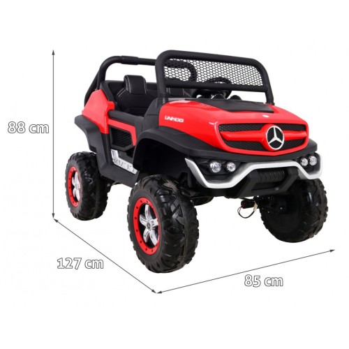 Mercedes Benz Unimog pre deti Červený + Pohon 4x4 + Diaľkové ovládanie + Batožinový priestor + Pomalý štart + MP3 LED