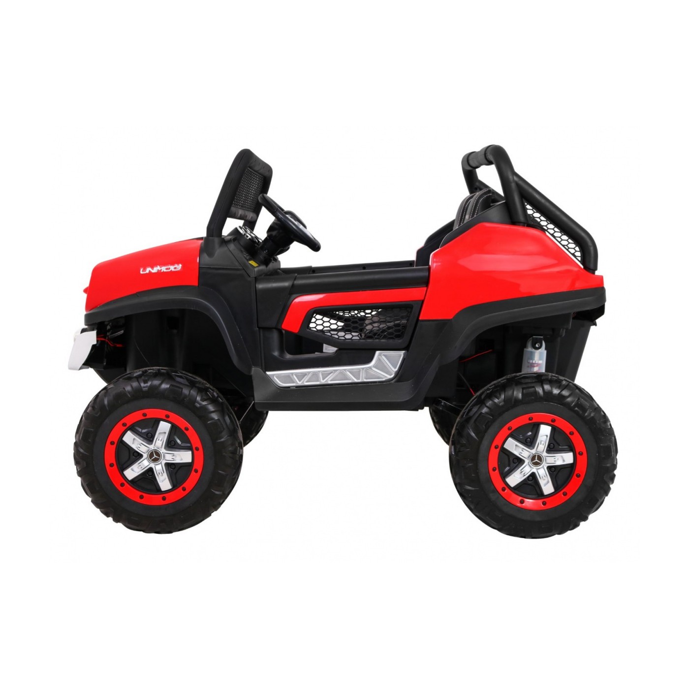 Mercedes Benz Unimog pre deti Červený + Pohon 4x4 + Diaľkové ovládanie + Batožinový priestor + Pomalý štart + MP3 LED