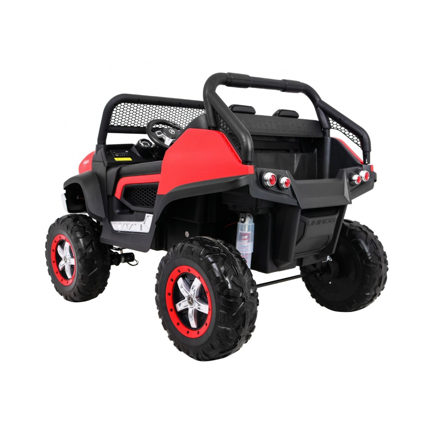 Mercedes Benz Unimog pre deti Červený + Pohon 4x4 + Diaľkové ovládanie + Batožinový priestor + Pomalý štart + MP3 LED