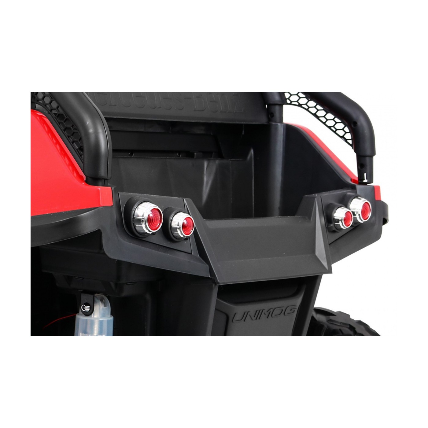 Mercedes Benz Unimog pre deti Červený + Pohon 4x4 + Diaľkové ovládanie + Batožinový priestor + Pomalý štart + MP3 LED