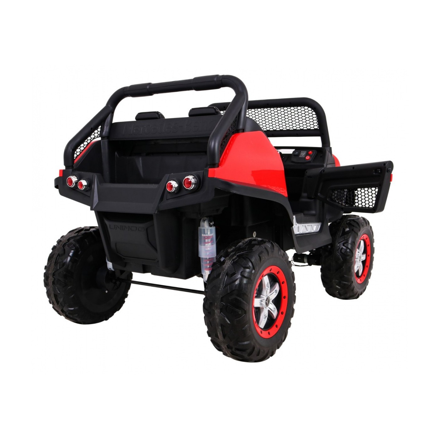 Mercedes Benz Unimog pre deti Červený + Pohon 4x4 + Diaľkové ovládanie + Batožinový priestor + Pomalý štart + MP3 LED
