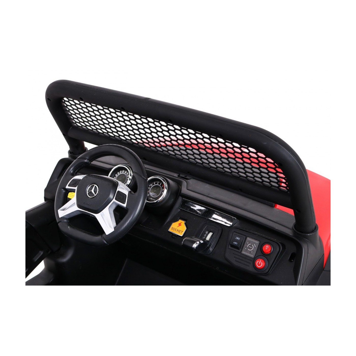 Mercedes Benz Unimog pre deti Červený + Pohon 4x4 + Diaľkové ovládanie + Batožinový priestor + Pomalý štart + MP3 LED