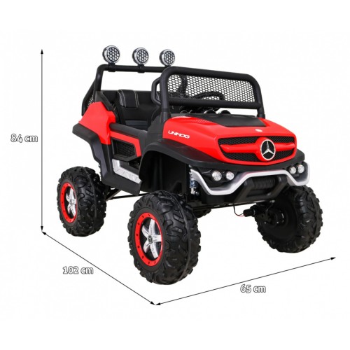 Mercedes Benz Unimog pre deti Terénny Červený + Pohon 4x4 + Diaľkové ovládanie + Batožinový priestor + Pomalý štart + MP3 LED