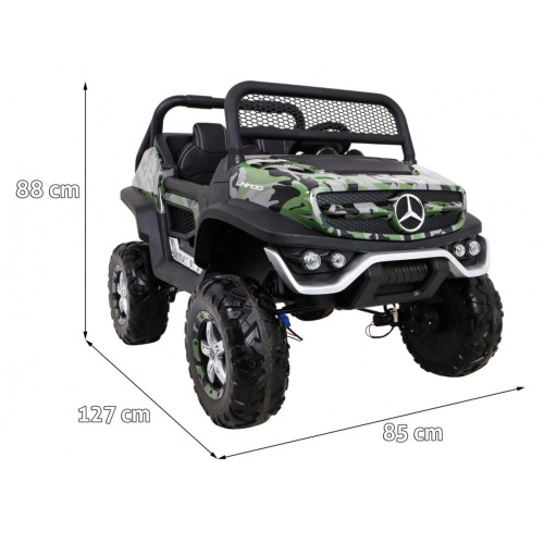 Mercedes Benz Unimog pre deti Lakovaný Moro + Pohon 4x4 + Diaľkové ovládanie + Batožinový priestor + Pomalý štart + Rádio MP3 +