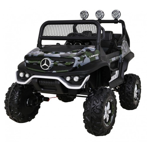 Mercedes Benz Unimog pre deti Lakovaný Moro + Pohon 4x4 + Diaľkové ovládanie + Batožinový priestor + Pomalý štart + MP3 LED
