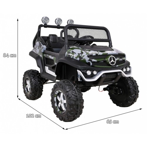 Mercedes Benz Unimog pre deti Lakovaný Moro + Pohon 4x4 + Diaľkové ovládanie + Batožinový priestor + Pomalý štart + MP3 LED