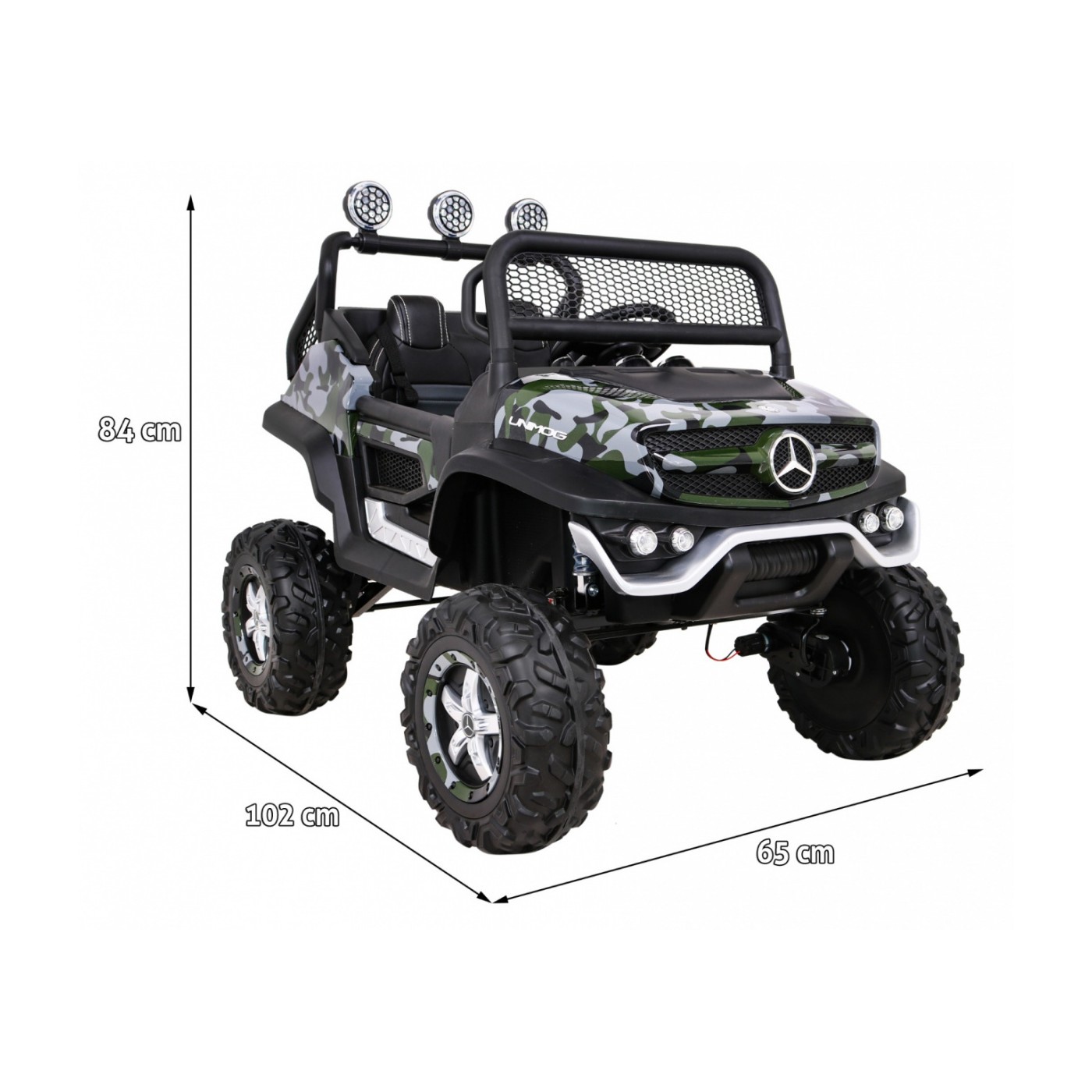 Mercedes Benz Unimog pre deti Lakovaný Moro + Pohon 4x4 + Diaľkové ovládanie + Batožinový priestor + Pomalý štart + MP3 LED