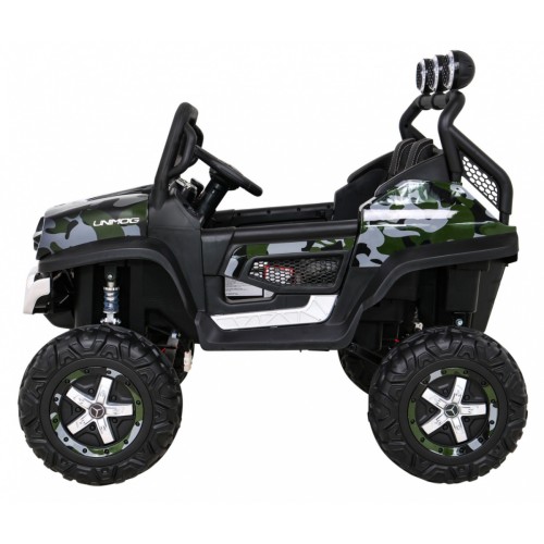 Mercedes Benz Unimog pre deti Lakovaný Moro + Pohon 4x4 + Diaľkové ovládanie + Batožinový priestor + Pomalý štart + MP3 LED