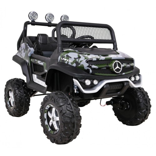Mercedes Benz Unimog pre deti Lakovaný Moro + Pohon 4x4 + Diaľkové ovládanie + Batožinový priestor + Pomalý štart + MP3 LED
