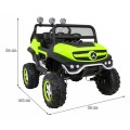 Mercedes Benz Unimog pre deti Zelený + Pohon 4x4 + Diaľkové ovládanie + Batožinový priestor + Pomalý štart + MP3 LED