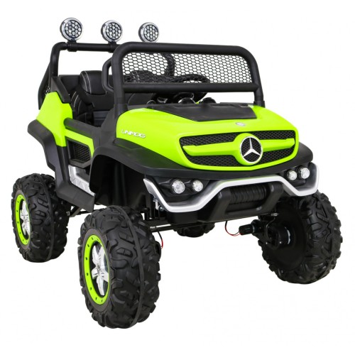 Mercedes Benz Unimog pre deti Zelený + Pohon 4x4 + Diaľkové ovládanie + Batožinový priestor + Pomalý štart + MP3 LED