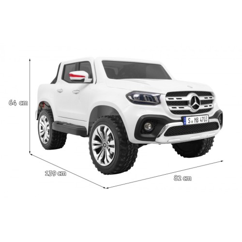 Mercedes Benz X-Class pre deti Biely + Diaľkové ovládanie + Pohon 4x4 + MP4 + Batožinový priestor + LED + EVA