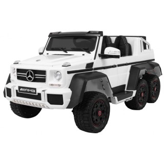 Auto Mercedes G63 6x6 pre deti Biely + 2 Plynové pedály + Nastaviteľné sedadlo + Audio LED + Batožinový priestor + Kufor pre rod