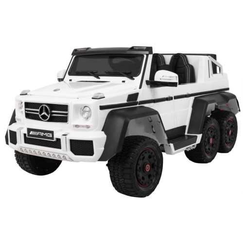 Auto Mercedes G63 6x6 pre deti Biely + 2 Plynové pedály + Nastaviteľné sedadlo + Audio LED + Batožinový priestor + Kufor pre rod