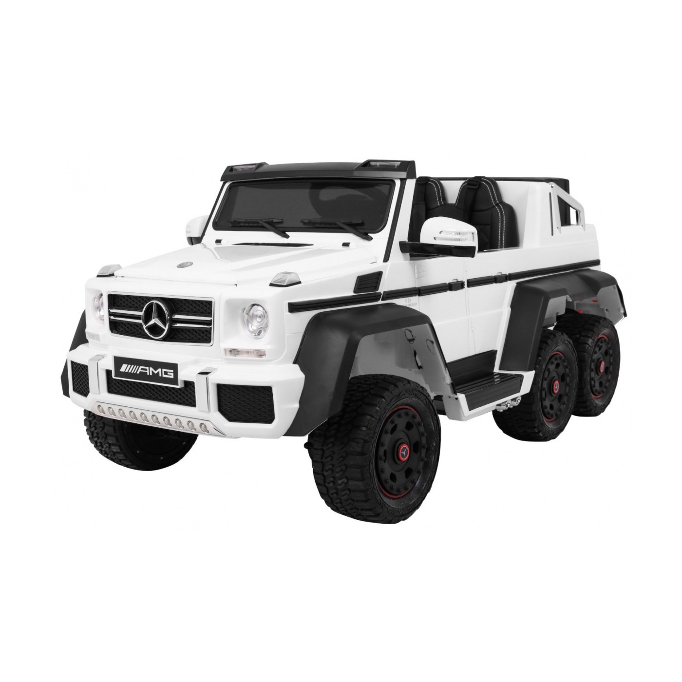 Auto Mercedes G63 6x6 pre deti Biely + 2 Plynové pedály + Nastaviteľné sedadlo + Audio LED + Batožinový priestor + Kufor pre rod