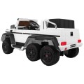 Auto Mercedes G63 6x6 pre deti Biely + 2 Plynové pedály + Nastaviteľné sedadlo + Audio LED + Batožinový priestor + Kufor pre rod