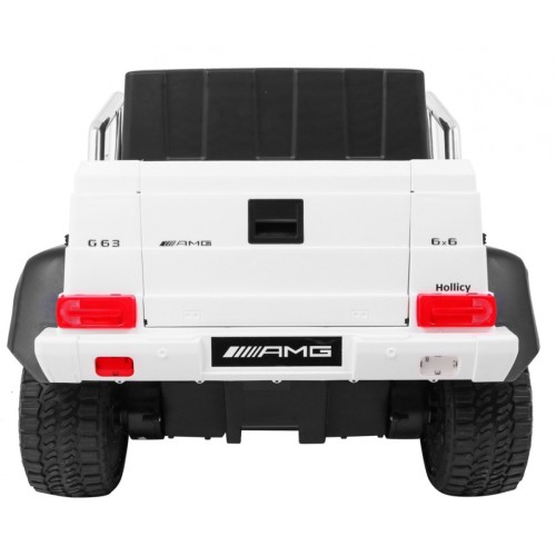 Auto Mercedes G63 6x6 pre deti Biely + 2 Plynové pedály + Nastaviteľné sedadlo + Audio LED + Batožinový priestor + Kufor pre rod