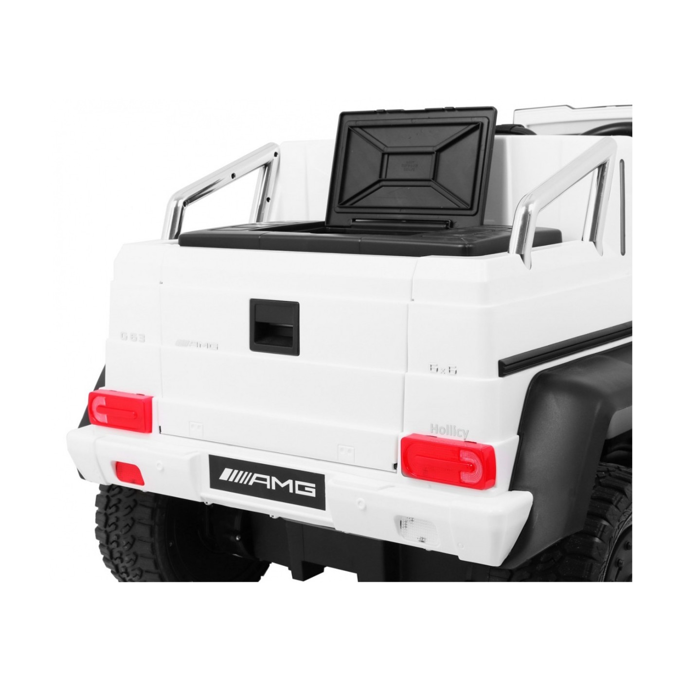 Auto Mercedes G63 6x6 pre deti Biely + 2 Plynové pedály + Nastaviteľné sedadlo + Audio LED + Batožinový priestor + Kufor pre rod