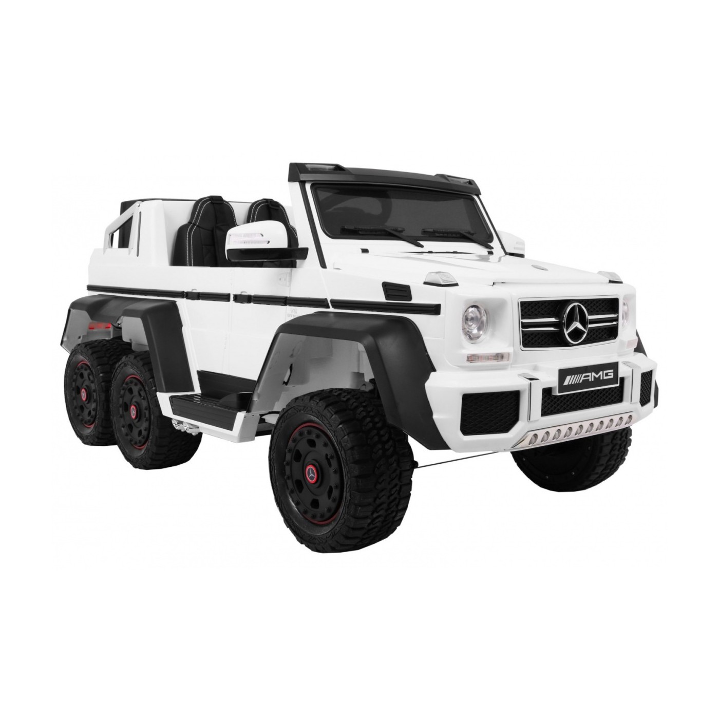 Auto Mercedes G63 6x6 pre deti Biely + 2 Plynové pedály + Nastaviteľné sedadlo + Audio LED + Batožinový priestor + Kufor pre rod