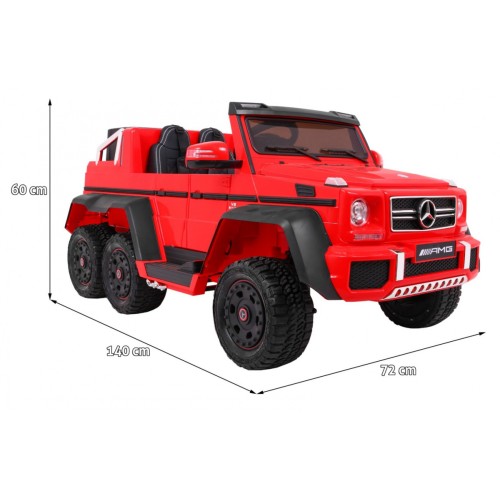 Auto Mercedes G63 6x6 pre deti Červený + 2 Plynové pedály + Nastaviteľné sedadlo + Audio LED + Batožinový priestor + Kufor pre r