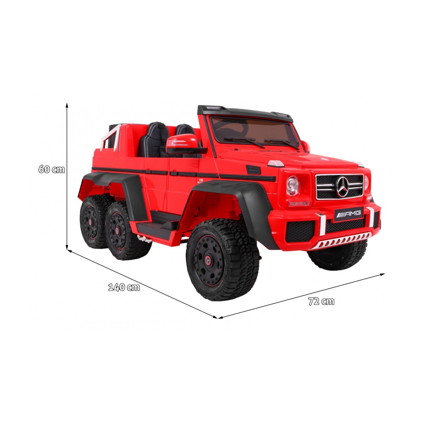 Auto Mercedes G63 6x6 pre deti Červený + 2 Plynové pedály + Nastaviteľné sedadlo + Audio LED + Batožinový priestor + Kufor pre r