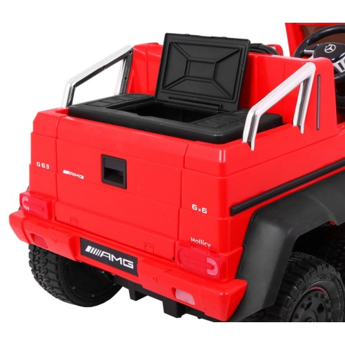 Auto Mercedes G63 6x6 pre deti Červený + 2 Plynové pedály + Nastaviteľné sedadlo + Audio LED + Batožinový priestor + Kufor pre r