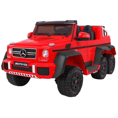 Auto Mercedes G63 6x6 MP4 pre deti Červený + 2 Plynové pedály + Nastaviteľné sedadlo + MP4 + LED + Batožinový priestor + Kufor p