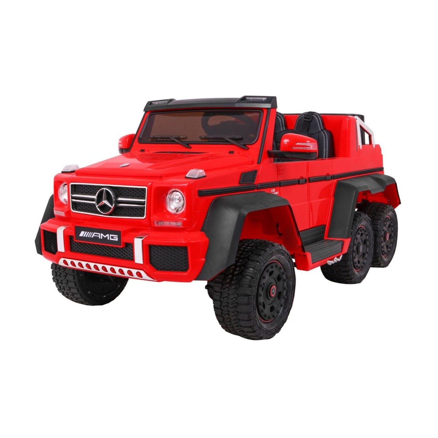 Auto Mercedes G63 6x6 MP4 pre deti Červený + 2 Plynové pedály + Nastaviteľné sedadlo + MP4 + LED + Batožinový priestor + Kufor p