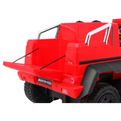Auto Mercedes G63 6x6 MP4 pre deti Červený + 2 Plynové pedály + Nastaviteľné sedadlo + MP4 + LED + Batožinový priestor + Kufor p