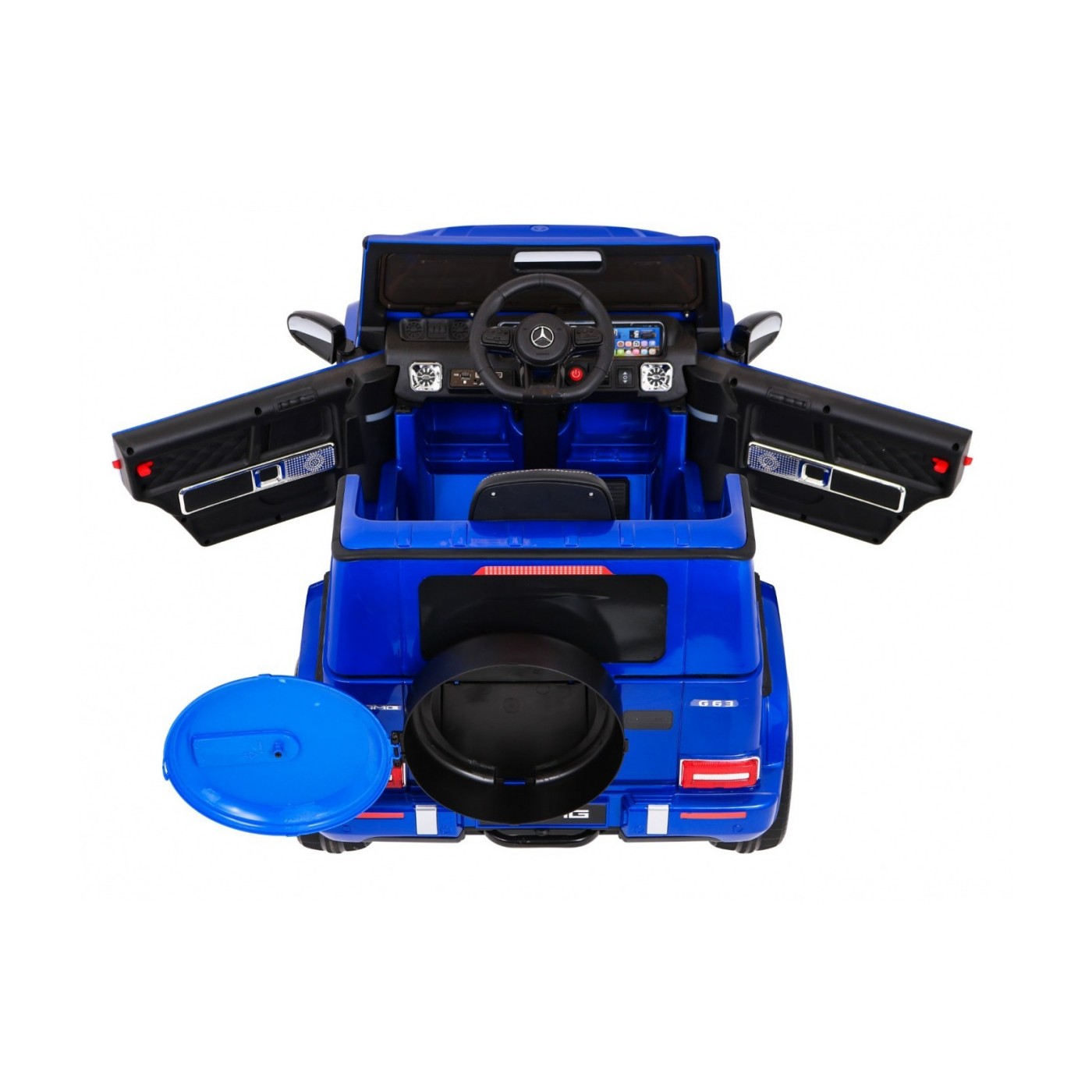 Mercedes AMG G63 pre deti Lakovaný Modrý + Diaľkové ovládanie + MP3 LED + Pomalý štart + EVA + Pásy