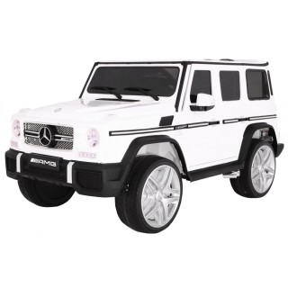 Auto na batériu Mercedes AMG G65 pre deti Biely + Lakovaný + Batožinový priestor + Svetlá Zvuky