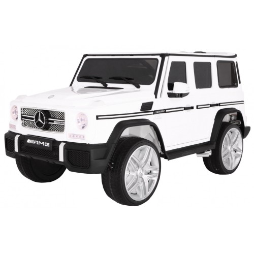Auto na batériu Mercedes AMG G65 pre deti Biely + Lakovaný + Batožinový priestor + Svetlá Zvuky