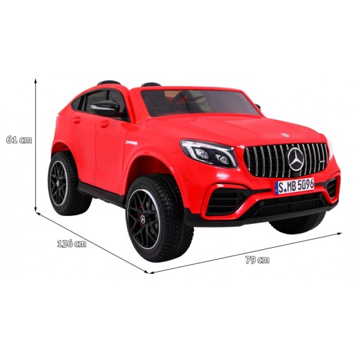 Auto Mercedes GLC 63S pre deti Červený + Pohon 4x4 + MP4 + LED + Ekokoža + Pomalý štart + EVA