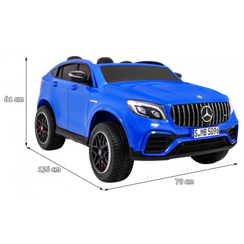Auto Mercedes GLC 63S pre deti Modrý + Pohon 4x4 + MP4 + LED + Ekokoža + Pomalý štart + EVA