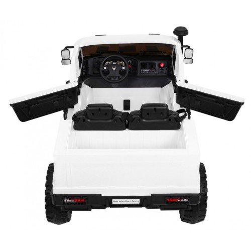 Auto na batériu Mercedes-Benz Zetros pre deti Biely + 2-miestny + Batožinový priestor + Diaľkové ovládanie