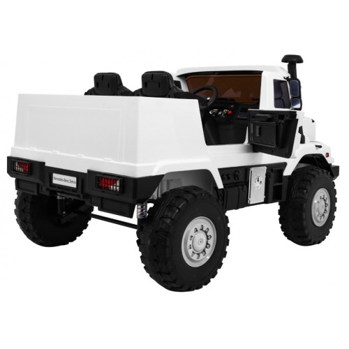 Auto na batériu Mercedes-Benz Zetros pre deti Biely + 2-miestny + Batožinový priestor + Diaľkové ovládanie