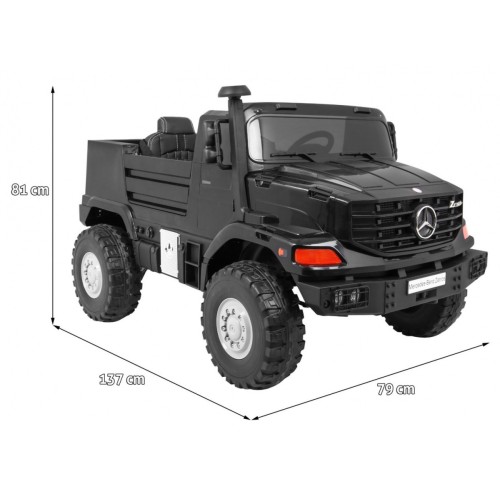 Auto na batériu Mercedes-Benz Zetros pre deti Čierny + 2-miestny + Batožinový priestor + Diaľkové ovládanie