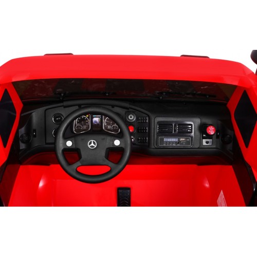 Auto na batériu Mercedes-Benz Zetros pre deti Červený + 2-miestny + Batožinový priestor + Diaľkové ovládanie