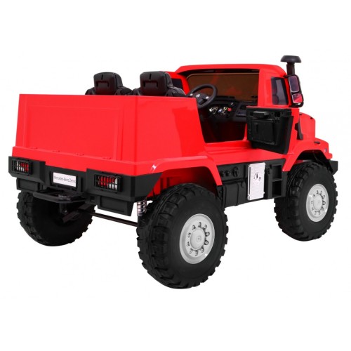 Auto na batériu Mercedes-Benz Zetros pre deti Červený + 2-miestny + Batožinový priestor + Diaľkové ovládanie