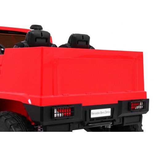 Auto na batériu Mercedes-Benz Zetros pre deti Červený + 2-miestny + Batožinový priestor + Diaľkové ovládanie