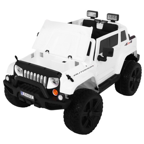Auto na batériu Mighty Jeep pre deti Biely + 2-miestny + Pohon 4x4 + 2 batožinové priestory