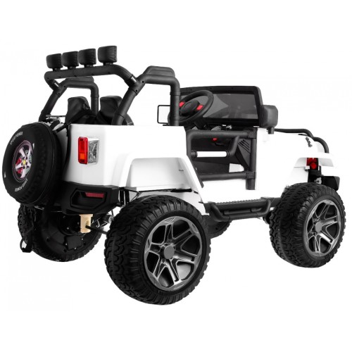 Terénne auto typu jeep Monster 4x4 pre deti Biely + Diaľkové ovládanie + Nastaviteľné sedadlo + Pomalý štart + MP3 LED + Batožin