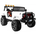 Terénne auto typu jeep Monster 4x4 pre deti Biely + Diaľkové ovládanie + Nastaviteľné sedadlo + Pomalý štart + MP3 LED + Batožin