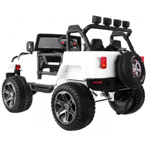 Terénne auto typu jeep Monster 4x4 pre deti Biely + Diaľkové ovládanie + Nastaviteľné sedadlo + Pomalý štart + MP3 LED + Batožin